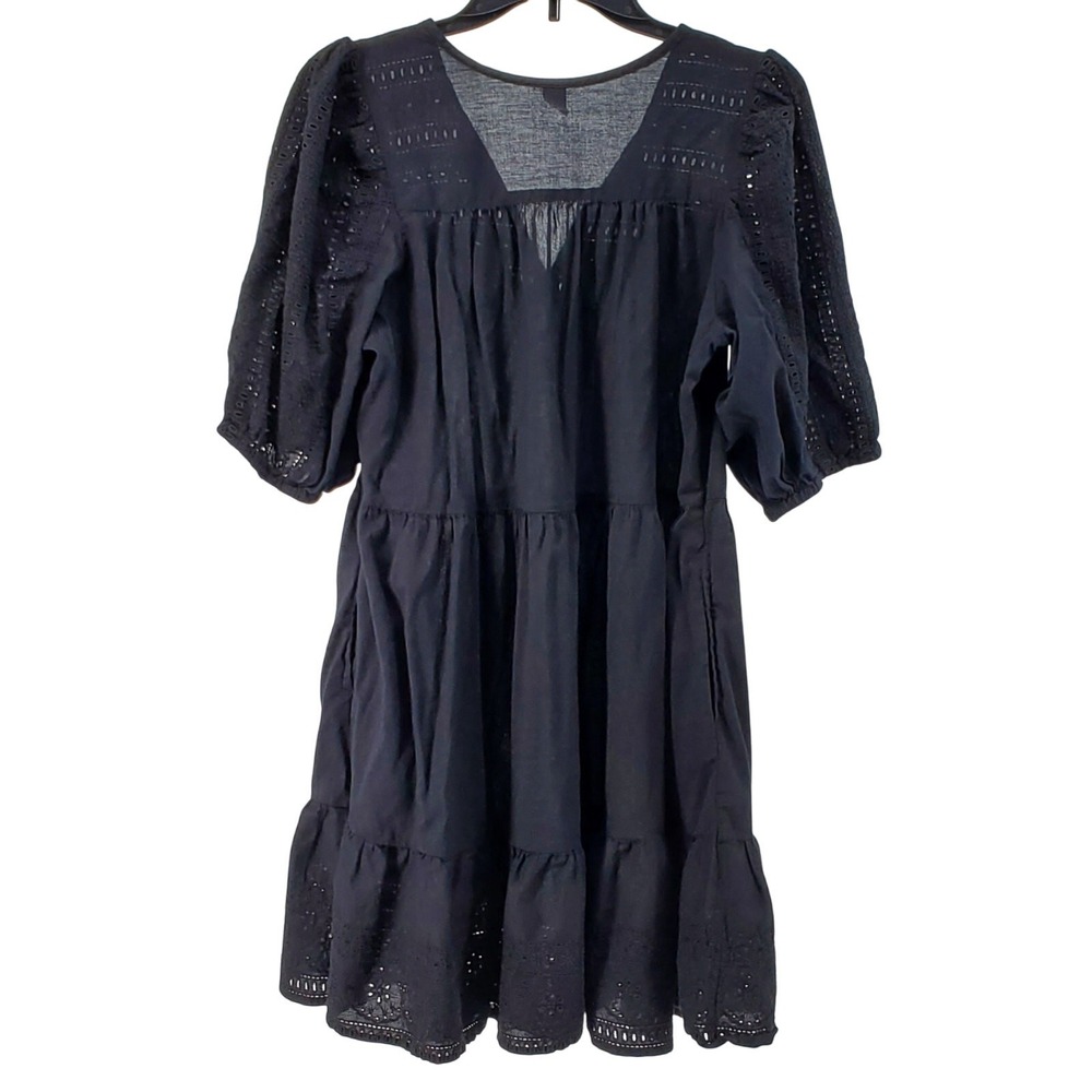 Old Navy Short Sleeve Eyelet V Neck Mini Dress Solid Black Large Pre-Owned - Picture 2 of 4